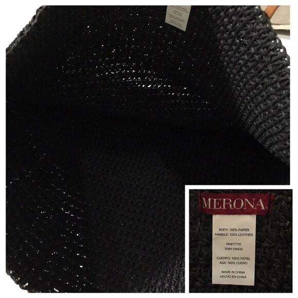 MERONA Beach Straw Tote Bag NEW in Black D32 - Picture 3 of 6